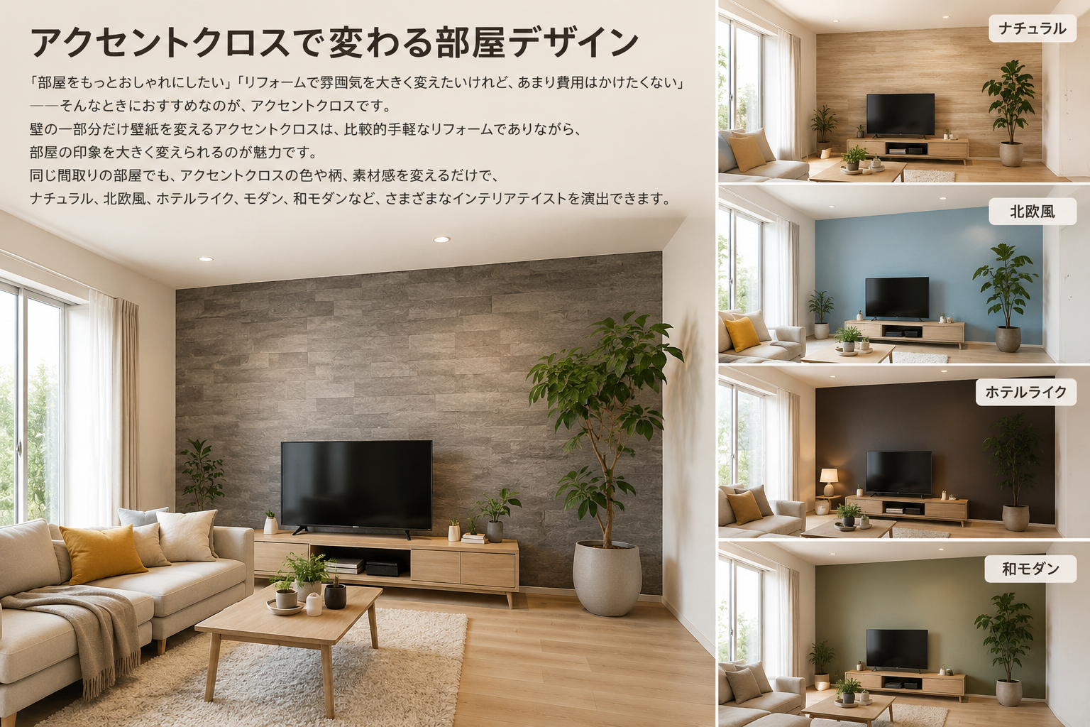 アクセントクロスで変わる部屋デザインの紹介